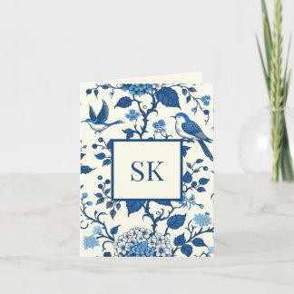 Custom Monogram Chinoiserie Blue and White Note Card
