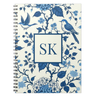 Custom Monogram Chinoiserie Blue and White Notebook