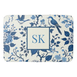Custom Monogram Chinoiserie Chic, Hydrangeas  Bath Mat