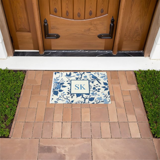Custom Monogram Chinoiserie Chic, Hydrangeas  Doormat (Outdoor)
