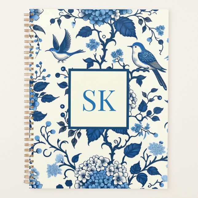 Custom Monogram Chinoiserie Chic, Hydrangeas  Planner (Front)