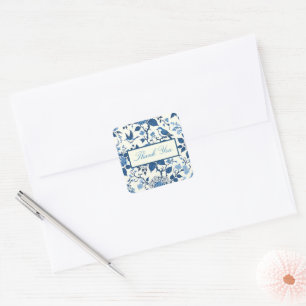 Custom Monogram Chinoiserie Chic, Thank You Square Sticker