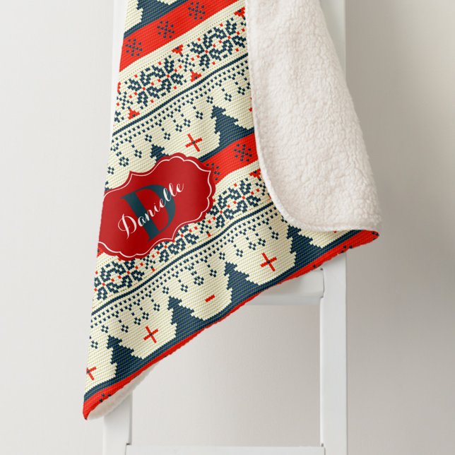 Custom Monogram Christmas Festive Pattern Holiday Sherpa Blanket (Custom Monogram Christmas Festive Pattern Holiday Sherpa Blanket)