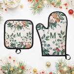 Custom Monogram Christmas Greenery  Oven Mitt & Pot Holder Set<br><div class="desc">They'll love these unique floral Christmas pot holders - they make a wonderful house warming gift or Christmas present. Customise with a name.</div>