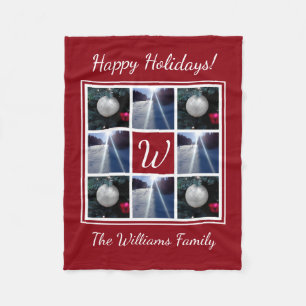 Custom monogram Christmas photo collage template Fleece Blanket