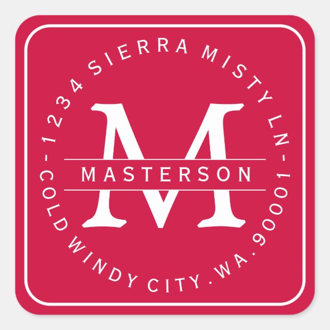 Custom Monogram Christmas Return Address Square Sticker (Front)