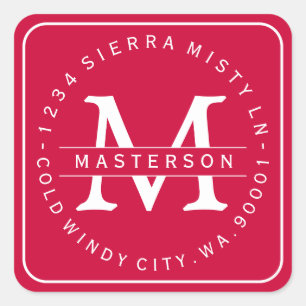Custom Monogram Christmas Return Address Square Sticker