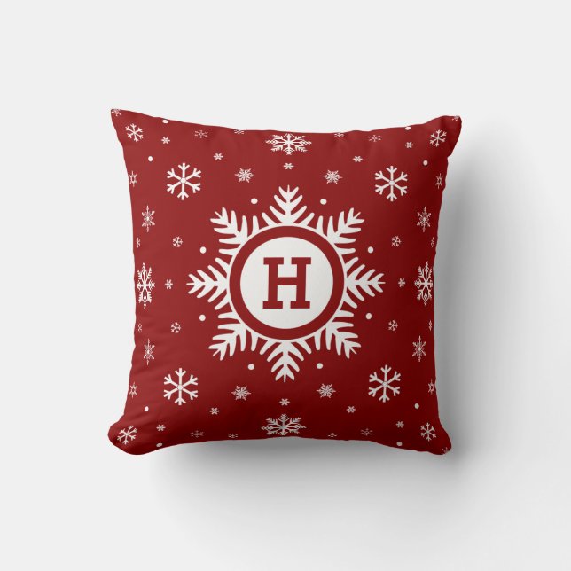 Custom Monogram Christmas Snowflake pillow (Front)