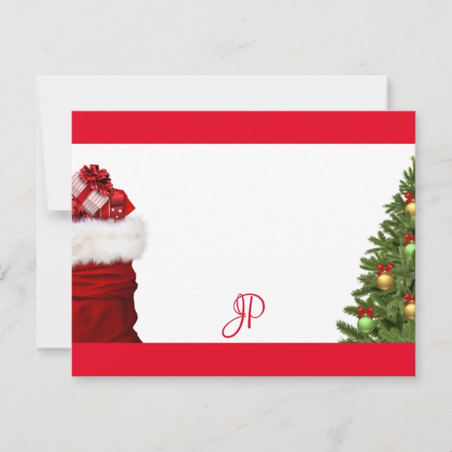 Custom Monogram Christmas Tree Handwritten Script Card (Front)