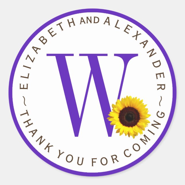 Custom Monogram Circular Sunflower Thank You Classic Round Sticker (Front)