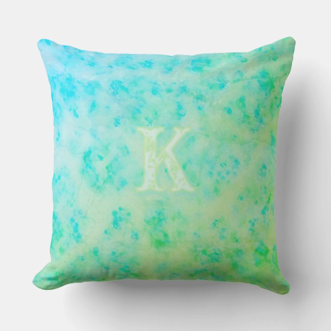Custom Monogram Coastal Grunge Textural Watercolor Cushion (Front)