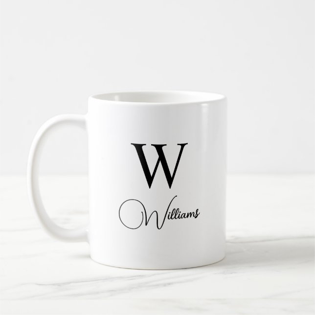 Custom Monogram, Coffee Mug with Letter and Name (Left)