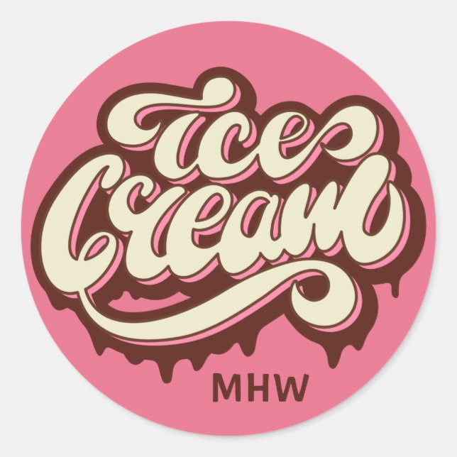 Custom monogram & colour Ice Cream stickers (Front)