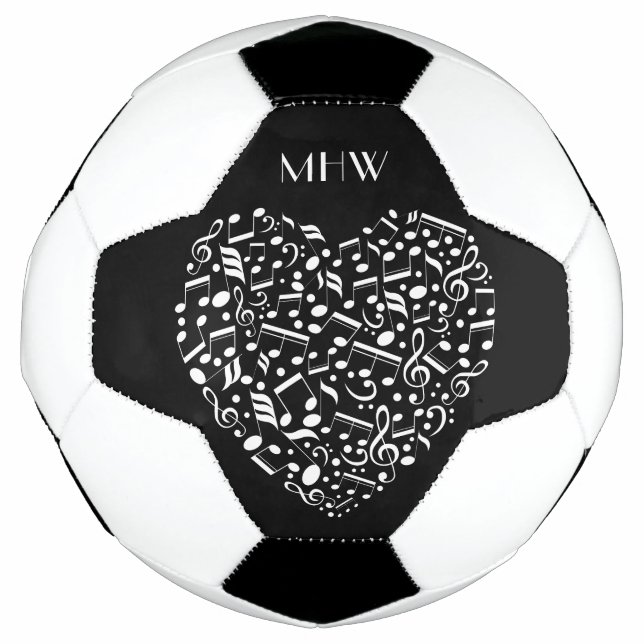 Custom monogram & colour Musical Heart soccer ball (Front)