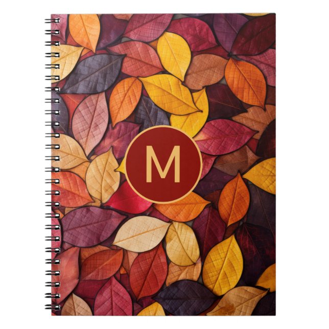 Custom Monogram Colourful Autumn Leaves Notebook (Front)