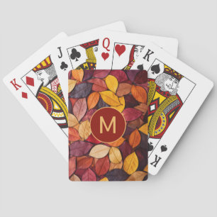 Custom Monogram Colourful Autumn Leaves Playing Cards
