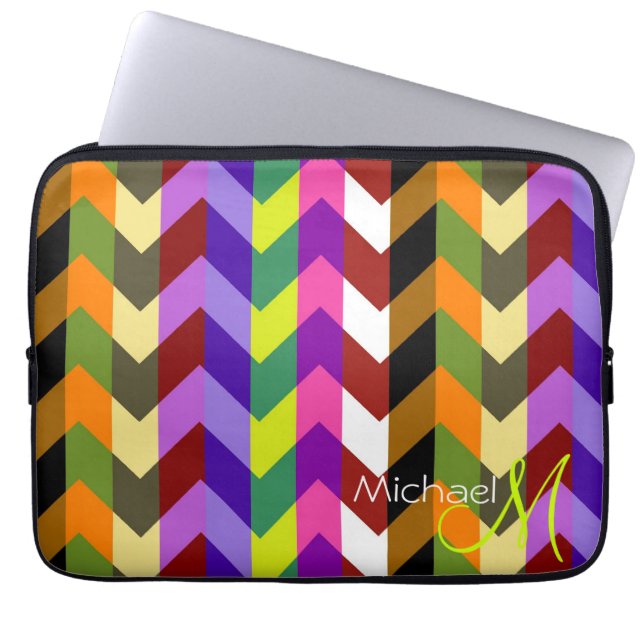 Custom Monogram Colourful Chevron Zigzag 6 Laptop Sleeve (Front)