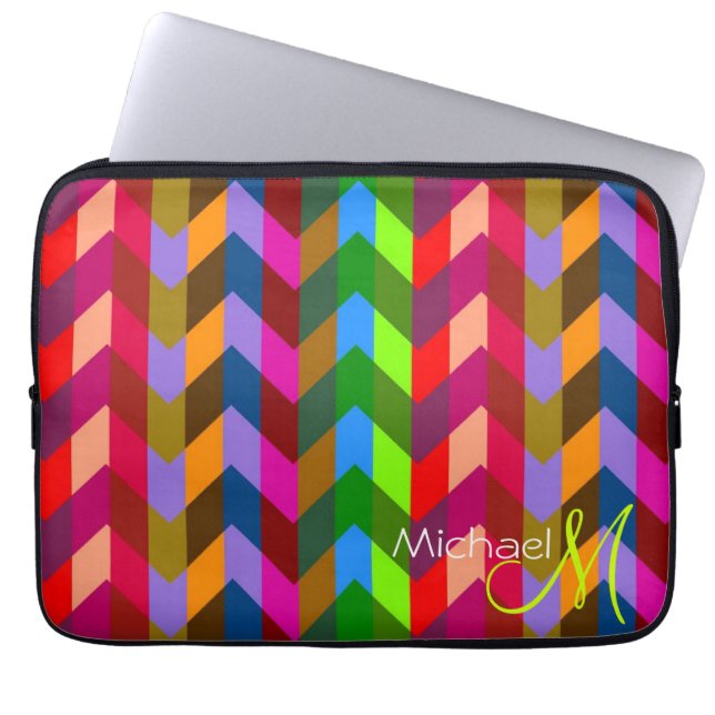 Custom Monogram Colourful Chevron Zigzag Laptop Sleeve (Front)