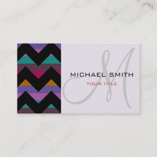 Custom Monogram Colourful Chevron Zigzag Pattern 3 Business Card
