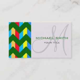 Custom Monogram Colourful Chevron Zigzag Pattern 9 Business Card