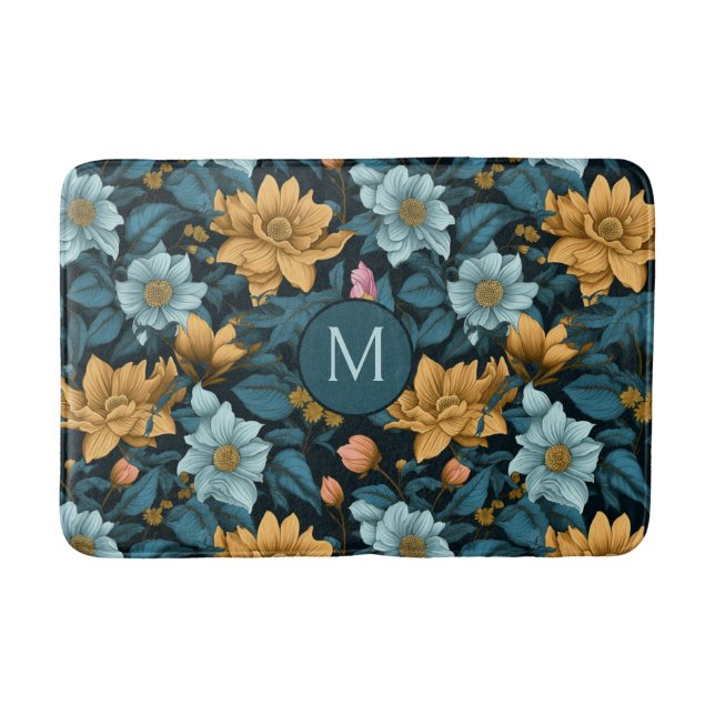 Custom Monogram Colourful Flower Pattern Bath Mat (Front)