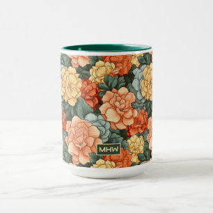 Custom Monogram Colourful Flower Pattern Mug