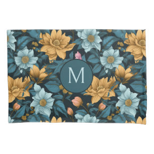 Custom Monogram Colourful Flower Pattern Pillowcase