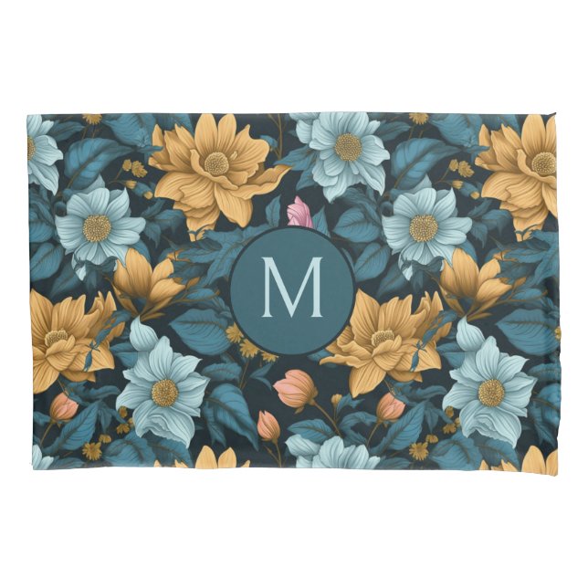Custom Monogram Colourful Flower Pattern Pillowcase (Front)