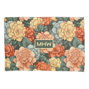 Custom Monogram Colourful Flower Pattern Pillowcase
