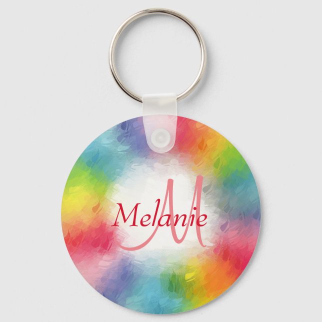 Custom Monogram Colourful Modern Abstract Template Key Ring (Front)