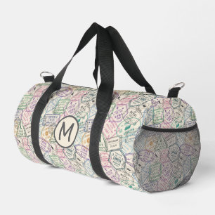 Custom Monogram Colourful Travel Stamps Pattern Duffle Bag