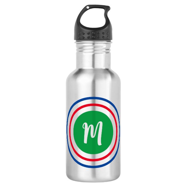 Custom Monogram Concentric Circles Modern  532 Ml Water Bottle (Front)