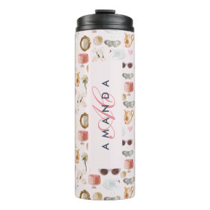 Custom Monogram Coquette Cute Girly Pink Feminine  Thermal Tumbler