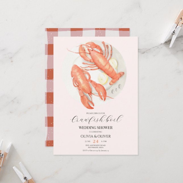 Custom monogram crawfish boil wedding shower  invitation (Front/Back In Situ)