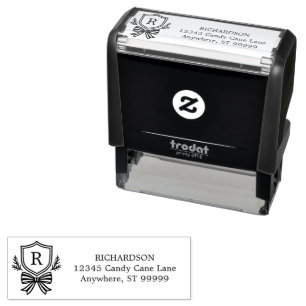 Custom Monogram Crest Bow Christmas Self-inking Stamp