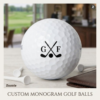 Custom Monogram Crossed Golf Clubs Initials Golf Balls