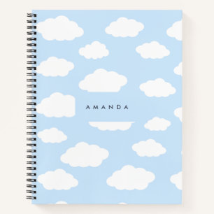 Custom Monogram Cute Girly Blue Cloud Gifts Notebook