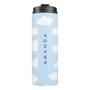 Custom Monogram Cute Girly Blue Cloud Gifts Thermal Tumbler