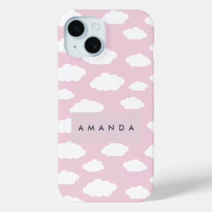 Custom Monogram Cute Girly Pink Cloud Gifts iPhone 15 Case