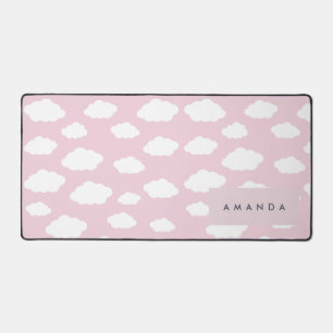 Custom Monogram Cute Girly Pink Cloud Gifts Desk Mat