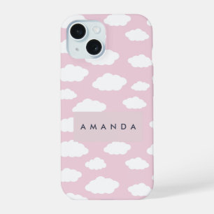 Custom Monogram Cute Girly Pink Cloud Gifts iPhone 15 Case