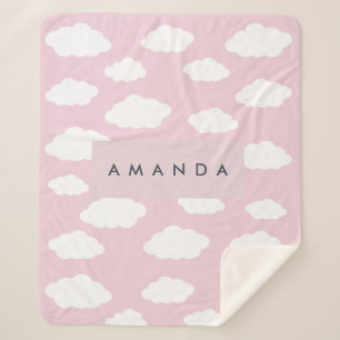 Custom Monogram Cute Girly Pink Cloud Gifts Sherpa Blanket
