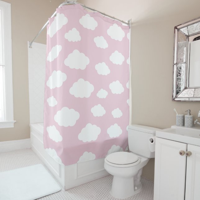 Custom Monogram Cute Girly Pink Cloud Gifts Shower Curtain (In Situ)