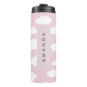 Custom Monogram Cute Girly Pink Cloud Gifts Thermal Tumbler