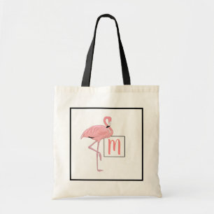 Custom Monogram Cute Pink Flamingo Watercolor Art Tote Bag