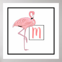 Custom Monogram Cute Pink Flamingo Watercolor