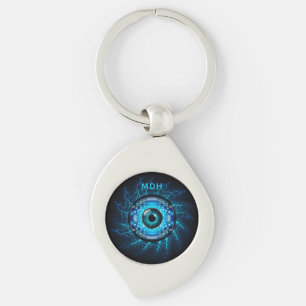 Custom Monogram Cyber Circuit Eye Key Ring