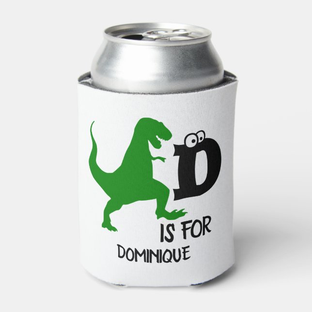 Custom monogram D is for Dinosaur cute T Rex Can Cooler (Can Front)