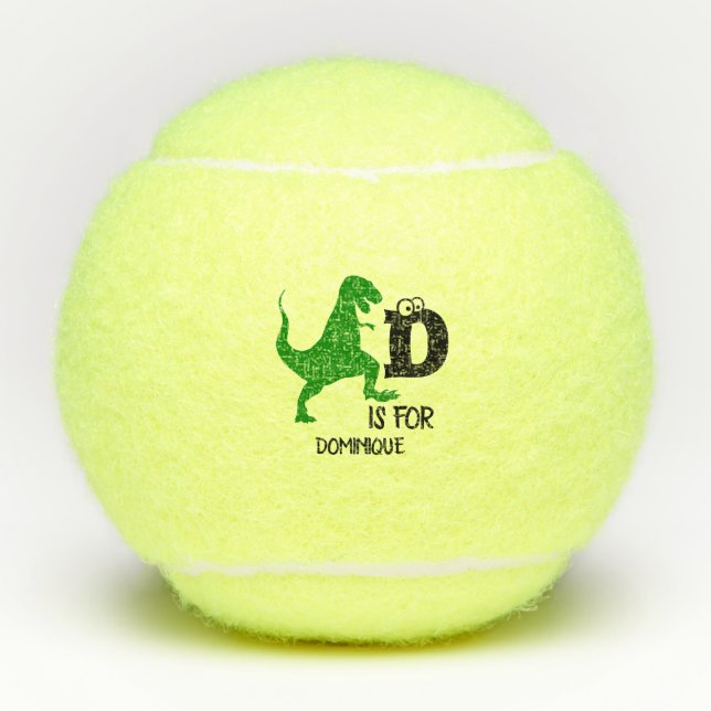 Custom monogram D is for Dinosaur cute T Rex Tennis Balls (Front)