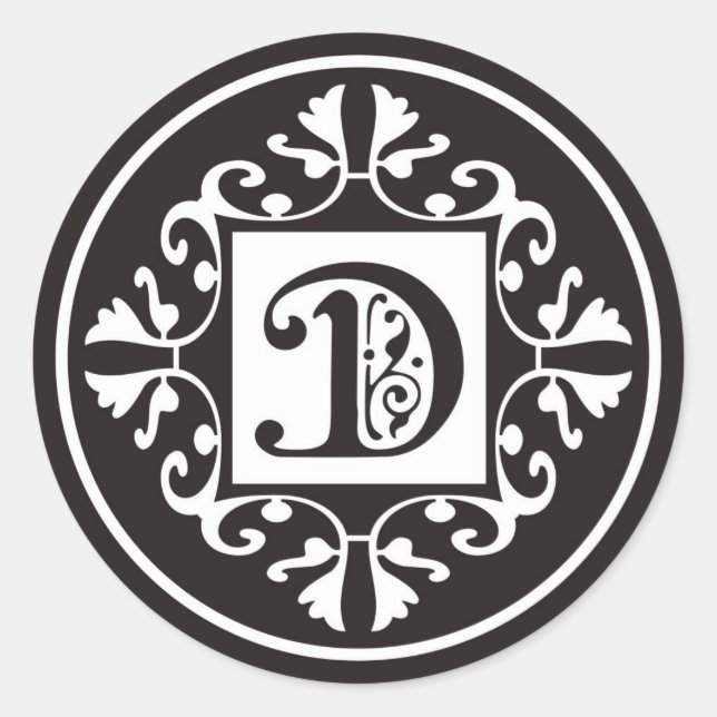 Custom Monogram D Stickers In Black and White (Front)